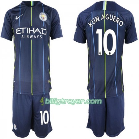 Billige Fotballdrakter Manchester City Aguero 10 Barn Bortedraktsett 2018/19 Kortermet